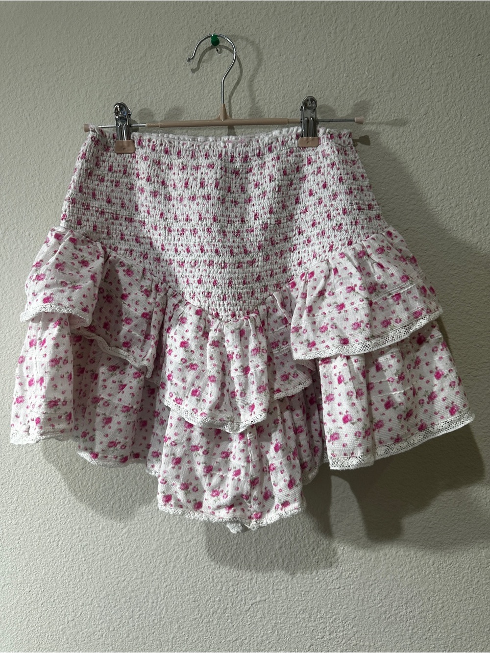 LoveShackFancy White Skirt with Pink Floral Print